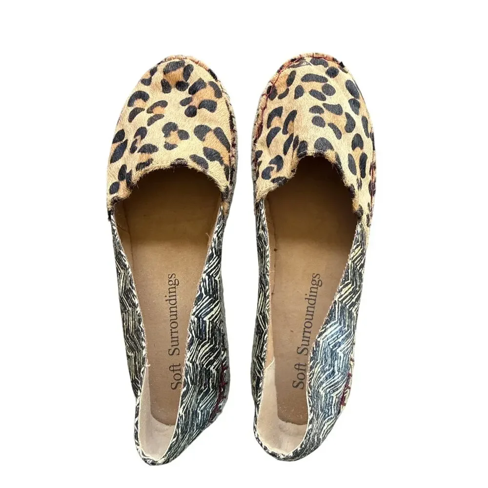 Soft Surroundings Platform Espadrille in Leopard and Geometric Print Size 9